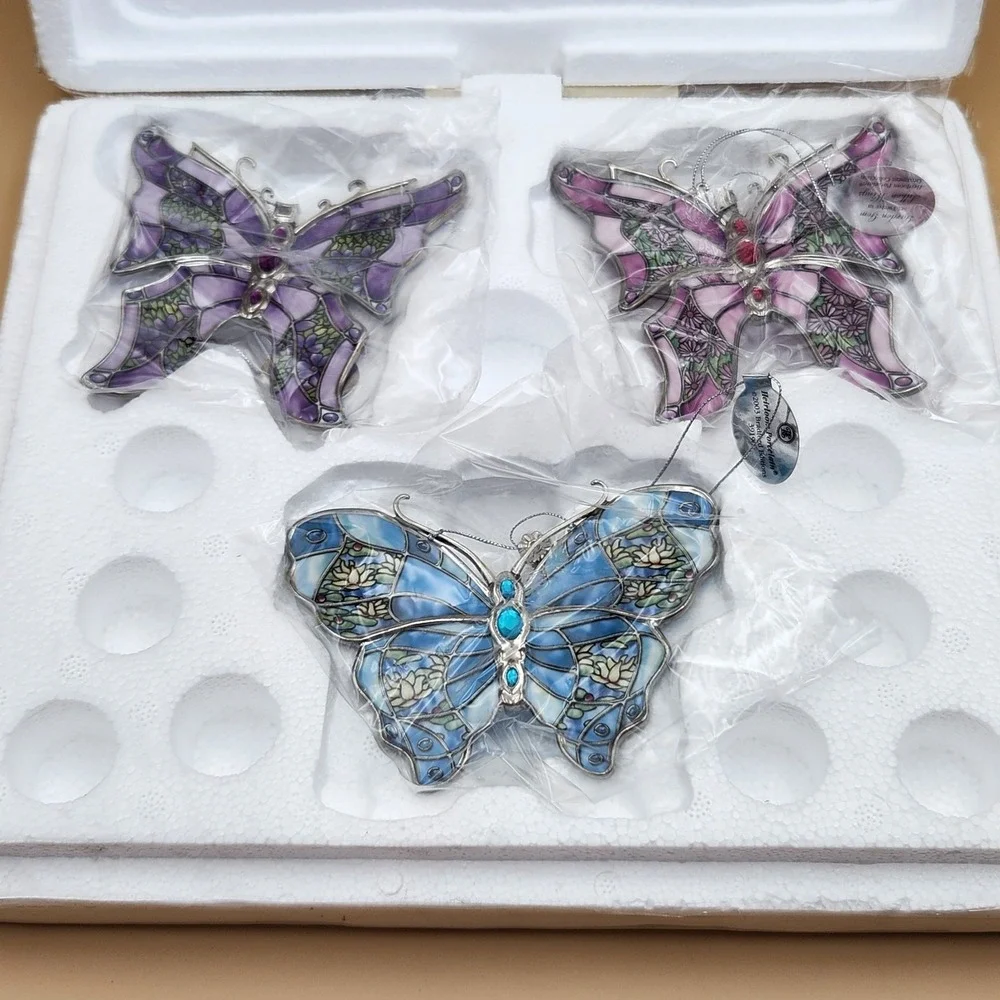 Bradford Exchange Silkin Wings Heirloom Porcelain Butterfly Ornament Set #12